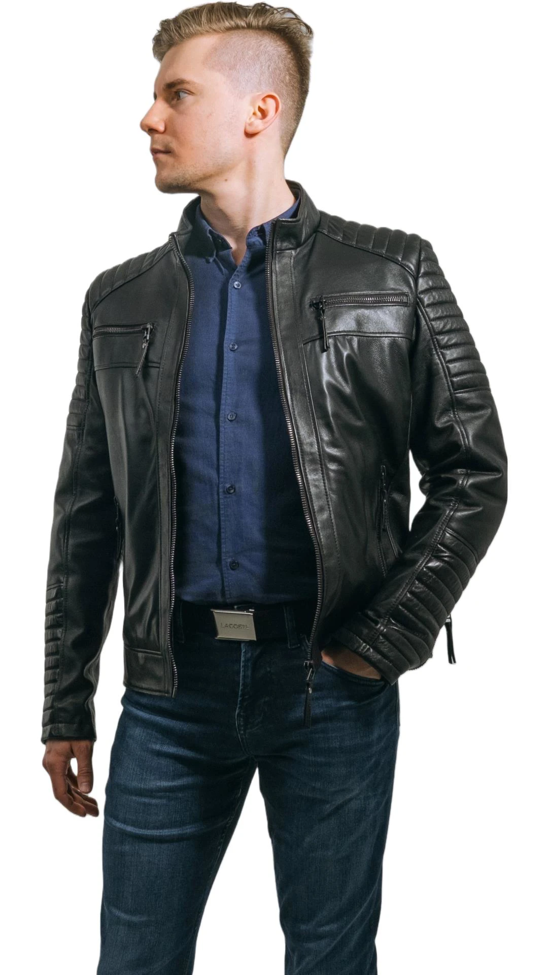 Black Genuine Leather Plus Size Men's Jacket Hilda Leather Brad
